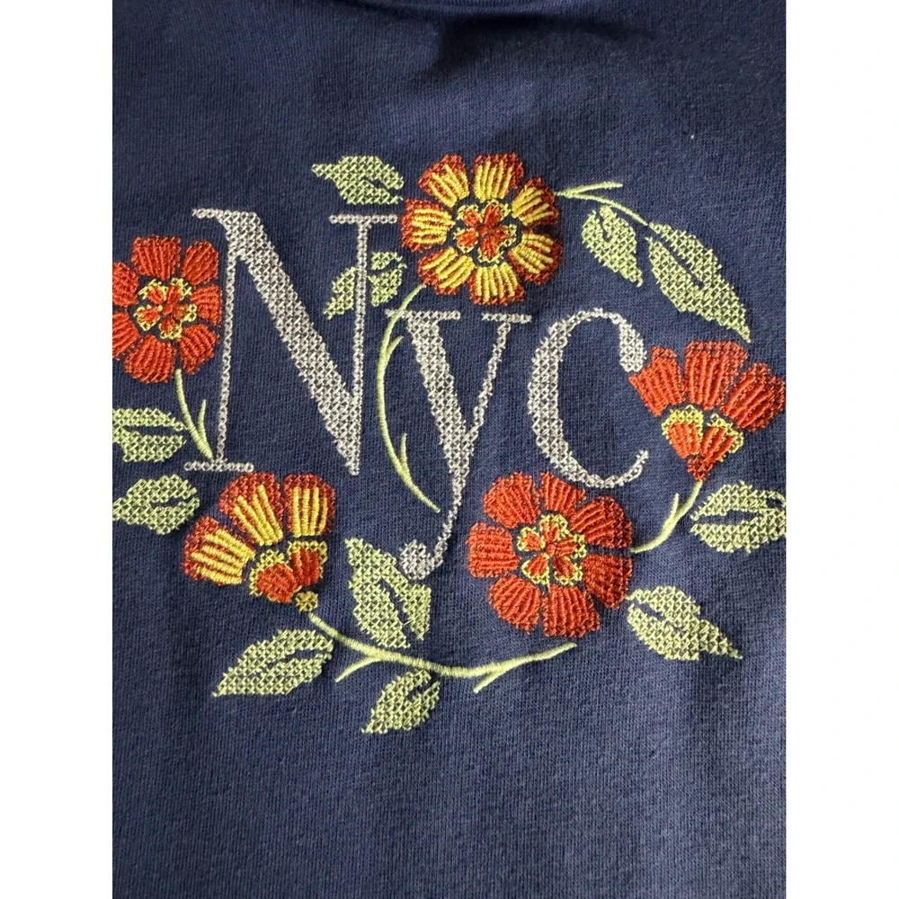Old Navy Girls Navy Blue NYC Floral Embroidered Oversized Hoodie Sweatshirt Sz 8